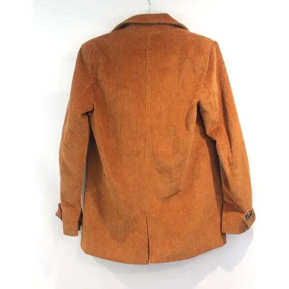 Forever 21 Corduroy Peacoat Womens size S Brown Line Double Breasted Pockets - Picture 5 of 9